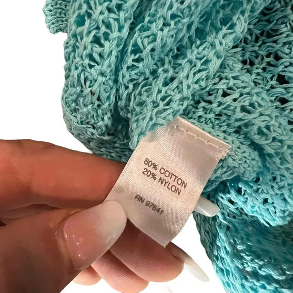 J. Jill Aqua Long Sleeve V-Neck Open Knit Pullover Sweater -‎ Women's Small - Picture 3 of 6